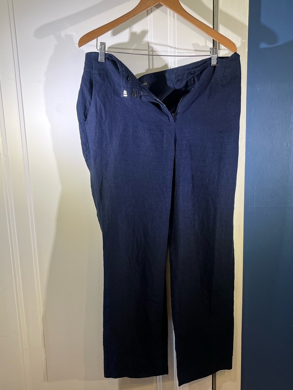 Talbots Linen Navy Blue Straight-Leg Pants Size 12